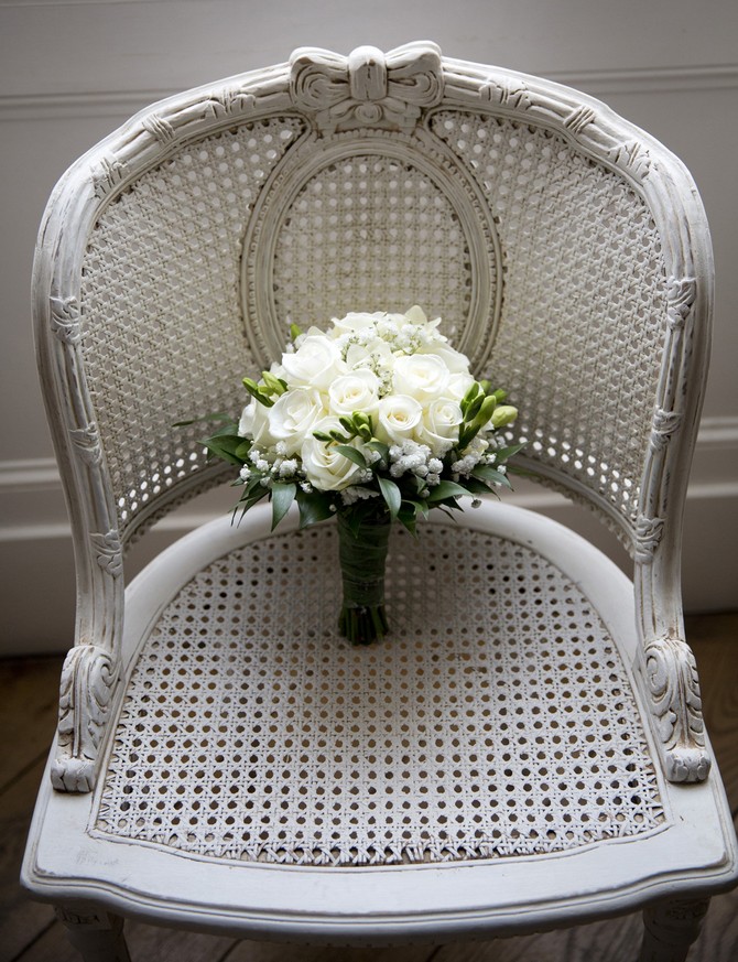 cream roses grey wedding bouquet